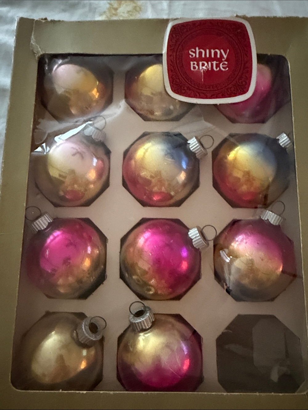 Shiny Brite Pink & Gold Iridescent Holiday Ornament Set